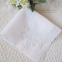 Vintage White Hanky G Initial Monogram Madeira Embroidery Wedding Keepsake Remembrance Heirloom  Handkerchief  Free Ship  US  WhenRosesBloom