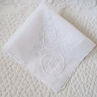 Vintage White Hanky G Initial Monogram Madeira Embroidery Wedding Keepsake Remembrance Heirloom  Handkerchief  Free Ship  US  WhenRosesBloom