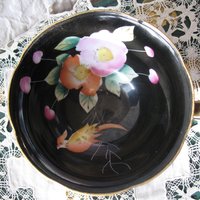 Vintage Tea Cup Black Floral Bird Motif  Made in Japan Tea Time Gift Cottage Shabby Chic  Downton Austen Steampunk Cosplay WhenRosesBloom