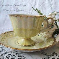 Vintage Teacup Yellow Mid Century Footed  Japan Lusterware MOP TeaTime Gift Victoria Downton Abbey Tea Cottage Shabby Chic WhenRosesBloom