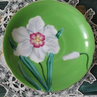 Vintage Footed Tea Cup Green White Floral Lily Japan Mid Century Modern Retro Tea Time Shabby Chic Cottage Farmhouse Tea Gift WhenRosesBloom