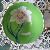 Vintage Footed Tea Cup Green White Floral Lily Japan Mid Century Modern Retro Tea Time Shabby Chic Cottage Farmhouse Tea Gift WhenRosesBloom