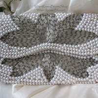 Vintage White Beaded Purse Evening Bag Mid Century Retro Classic Glamour Wedding Dance Cocktail Party Clutch Purse  WhenRosesBloom