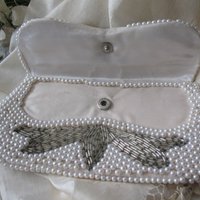 Vintage White Beaded Purse Evening Bag Mid Century Retro Classic Glamour Wedding Dance Cocktail Party Clutch Purse  WhenRosesBloom