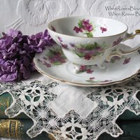 Vintage Footed Tea Cup Violets Japan Lefton Mid Century Retro Tea Time Birthday Gift Cottage Farmhouse Shabby Chic Style WhenRosesBloom