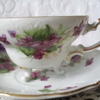 Vintage Footed Tea Cup Violets Japan Lefton Mid Century Retro Tea Time Birthday Gift Cottage Farmhouse Shabby Chic Style WhenRosesBloom