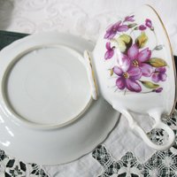Tea Cup Footed Purple Violets Made in Japan Vintage Retro TeaTime Dainty Teacup Gift Mid Century  Shabby Chic Cottage WhenRosesBloom