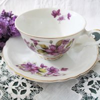 Tea Cup Footed Purple Violets Made in Japan Vintage Retro TeaTime Dainty Teacup Gift Mid Century  Shabby Chic Cottage WhenRosesBloom
