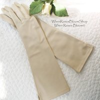 Vintage Gloves Beige Vegan Fabric Sz 6 1/2 Matinee Length Elegant Classic Mid Century Mod  Cocktail Party Style  Free Ship US WhenRosesBloom