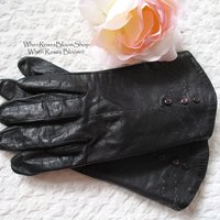 Vintage Gloves Black Leather Retro Mid Century Tea Party Elegant Steampunk Downton Miss Fisher Cosplay Free Ship in US When Roses Bloom