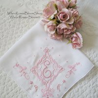 Vintage Madeira Hanky E Initial Monogram Pink Embroidery Wedding Keepsake Gift Handkerchief Remembrance Heirloom FREE SHIP US WhenRosesBloom