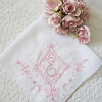 Vintage Madeira Hanky E Initial Monogram Pink Embroidery Wedding Keepsake Gift Handkerchief Remembrance Heirloom FREE SHIP US WhenRosesBloom