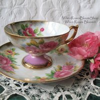 Vintage Footed Tea Cup Pink Roses Made Japan Mid Century Retro Elegant Tea Gift Victoria Downtown Tea Cottage Shabby Chic WhenRosesBloom