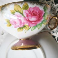 Vintage Footed Tea Cup Pink Roses Made Japan Mid Century Retro Elegant Tea Gift Victoria Downtown Tea Cottage Shabby Chic WhenRosesBloom