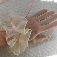 Vintage Gloves Sheer White Ruffles Pink Retro Mid Century Wedding Tea Dance Party NOS Mid Century Cosplay  Free Ship  US When Roses Bloom