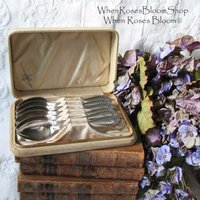 Silver Tea Spoons Sheraton Pattern Set 6 Circa 1910 Vintage Tea Dessert Presentation Box Gift  Antique Victorian WhenRosesBloom