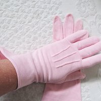 Pink Gloves Sz 6 1/2 Vintage Matinee Wedding Tea Retro Mid Century Bridal Downton Jane Austen Dress Cosplay Free Ship  US When Roses Bloom
