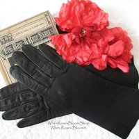 Vintage Gloves Black Kid Leather Matinee Mid Century Style NOS Lg Size Downton Miss Fisher Steampunk Cosplay Free  Ship USA   WhenRosesBloom