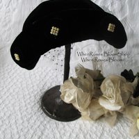 Black Velvet Hat 1950's Vintage Miss Fisher Downton Abbey Cosplay Mid Century Royal Style WhenRosesBloom