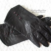 Vintage Gloves Black Leather Retro Mid Century Tea Party Elegant Steampunk Downton Miss Fisher Cosplay Free Ship in US When Roses Bloom