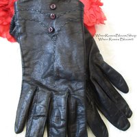 Vintage Gloves Black Leather Retro Mid Century Tea Party Elegant Steampunk Downton Miss Fisher Cosplay Free Ship in US When Roses Bloom