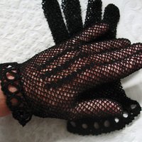 Vintage Black Crochet Lace Gloves Tea Party Elegant Steampunk Goth Victoria Downton Miss Fisher Cosplay  FREE SHIP US When Roses Bloom