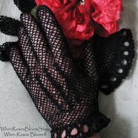 Vintage Black Crochet Lace Gloves Tea Party Elegant Steampunk Goth Victoria Downton Miss Fisher Cosplay  FREE SHIP US When Roses Bloom