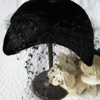 Black Velvet Hat 1950's Vintage Miss Fisher Downton Abbey Cosplay Mid Century Royal Style WhenRosesBloom