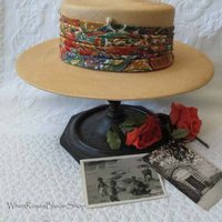 Vintage Hat Straw Boater Panama Italian Tailored Elegance Mid Century Suburbia Retro Cosplay Swansons Miss Phyrne Fisher   WhenRosesBloom