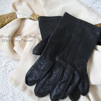 Gloves Size 9 Black Leather Vintage Downton Steampunk Victorian Austen Gentleman Dandy Cosplay Style Shipping Incl. in USA WhenRosesBloom