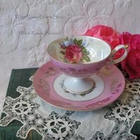 Vintage Tea Cup Pink Rose Footed Royal Halsey Gold Japan Downton TeaTime Gift Cottage Shabby Chic Mid Century Tea Style  WhenRosesBloom