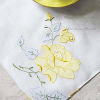 Vintage Hanky Yellow Rose Wedding Madeira Keepsake Remembrance Antique Linen Heirloom Needlework Hankerchief  Free Ship  US  WhenRosesBloom