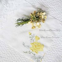 Vintage Hanky Yellow Rose Wedding Madeira Keepsake Remembrance Antique Linen Heirloom Needlework Hankerchief  Free Ship  US  WhenRosesBloom