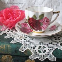 Vintage Tea Cup Rose Floral English Bone China TeaTime Gift Dainty Elegant Shabby Chic Retro Mid Century Classic British WhenRosesBloom