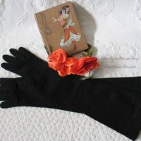 Vintage Black Gloves Size 6 Opera Debutante Downton Lady Mary Steampunk Cosplay Titanic Miss Fisher Vegan Free Ship USA   WhenRosesBloom