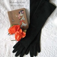 Vintage Black Gloves Size 6 Opera Debutante Downton Lady Mary Steampunk Cosplay Titanic Miss Fisher Vegan Free Ship USA   WhenRosesBloom