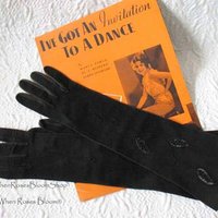 Vintage Gloves Black French Leather Matinee Elegant Mid Century Style Lady Mary Steampunk Goth Cosplay  Free Ship USA   WhenRosesBloom