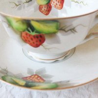 Vintage Footed Tea Cup Occupied Japan  Strawberries Mid Century TeaTime Gift  Victoria Downton Farmhouse Cottage Shabby Chic WhenRosesBloom