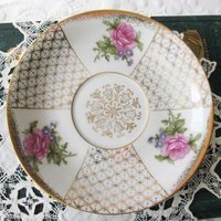 Vintage Footed Tea Cup Saucer Roses Gold Made in Japan Mid Century TeaTime Gift Victoria Downton Abbey Cottage Shabby Chic When Roses Bloom