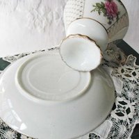 Vintage Footed Tea Cup Saucer Roses Gold Made in Japan Mid Century TeaTime Gift Victoria Downton Abbey Cottage Shabby Chic When Roses Bloom