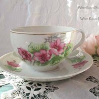 Vintage Tea Cup Pink Floral Occupied Japan Mid Century Afternoon TeaTime Gift Downton Tea Cottage Farmhouse Shabby Chic Style WhenRosesBloom