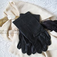 Gloves Size 9 Black Leather Vintage Downton Steampunk Victorian Austen Gentleman Dandy Cosplay Style Shipping Incl. in USA WhenRosesBloom