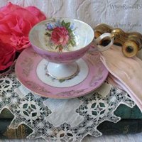 Vintage Tea Cup Pink Rose Footed Royal Halsey Gold Japan Downton TeaTime Gift Cottage Shabby Chic Mid Century Tea Style  WhenRosesBloom