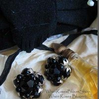 Black Lucite Clip On Earrings Mid Century Retro Vintage Jewelry Plastic Crystal Facet Jewels Hollywood Regency WhenRosesBloom