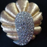 Rhinestone Brooch Costume Jewelry Gold Tone Pin mark BSK Vintage mid century 1950s Retro Style Lapel Dress Pin When Roses Bloom