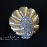 Rhinestone Brooch Costume Jewelry Gold Tone Pin mark BSK Vintage mid century 1950s Retro Style Lapel Dress Pin When Roses Bloom