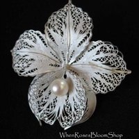 Vintage Floral Pin Brooch Silver Pearl Mid Century Jewelry Lapel Dress Pin Hat Pin Evening Wear Jewelry WhenRosesBloom
