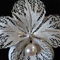 Vintage Floral Pin Brooch Silver Pearl Mid Century Jewelry Lapel Dress Pin Hat Pin Evening Wear Jewelry WhenRosesBloom