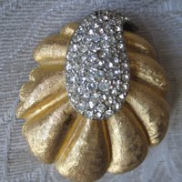 Rhinestone Brooch Costume Jewelry Gold Tone Pin mark BSK Vintage mid century 1950s Retro Style Lapel Dress Pin When Roses Bloom