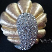 Rhinestone Brooch Costume Jewelry Gold Tone Pin mark BSK Vintage mid century 1950s Retro Style Lapel Dress Pin When Roses Bloom